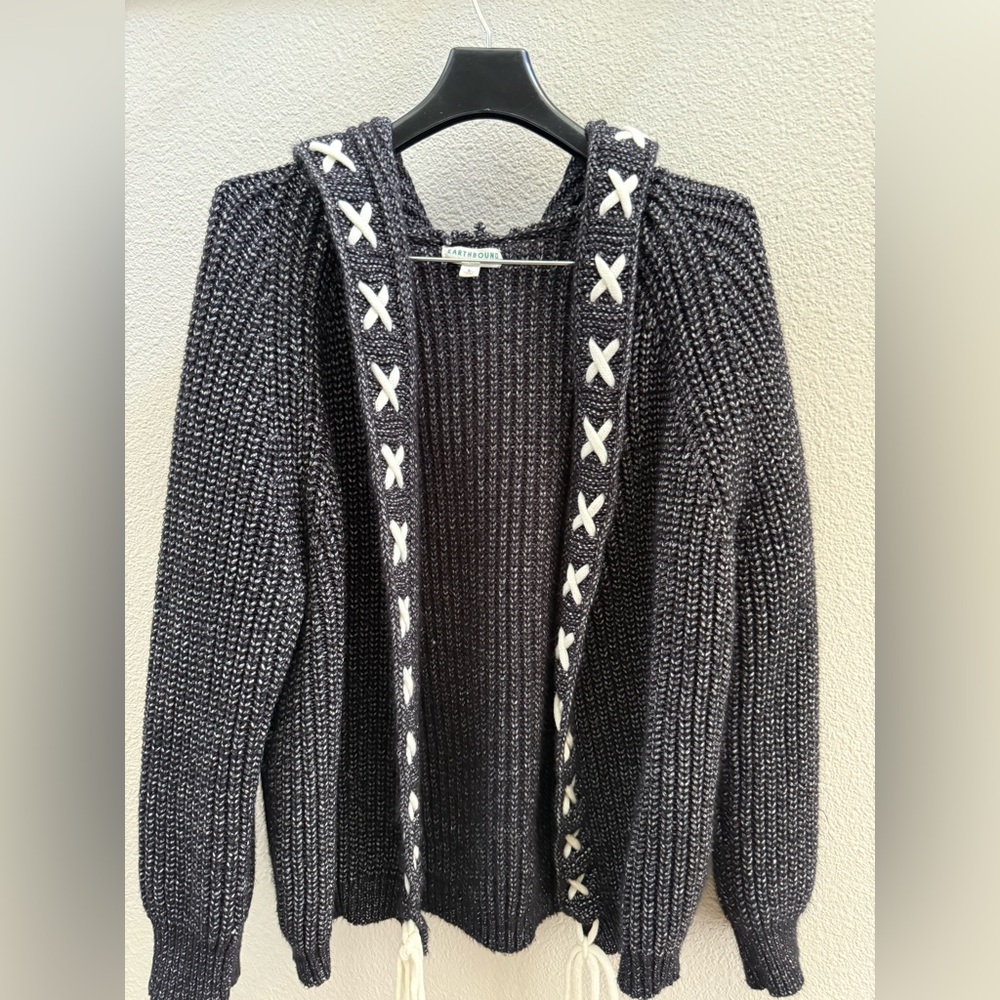 Earthbound hooded open front knit cardigan